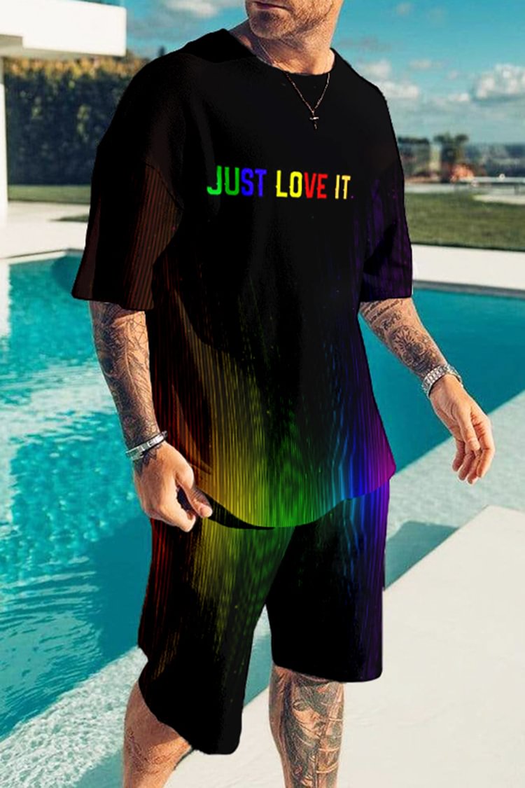 Tiboyz Rainbow Just Love It Print T-Shirt And Shorts Two Piece Set