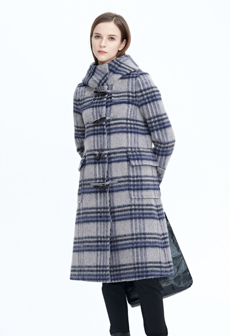 SDEER New Style Hooded Long Woolen Coat With Horn Buttons