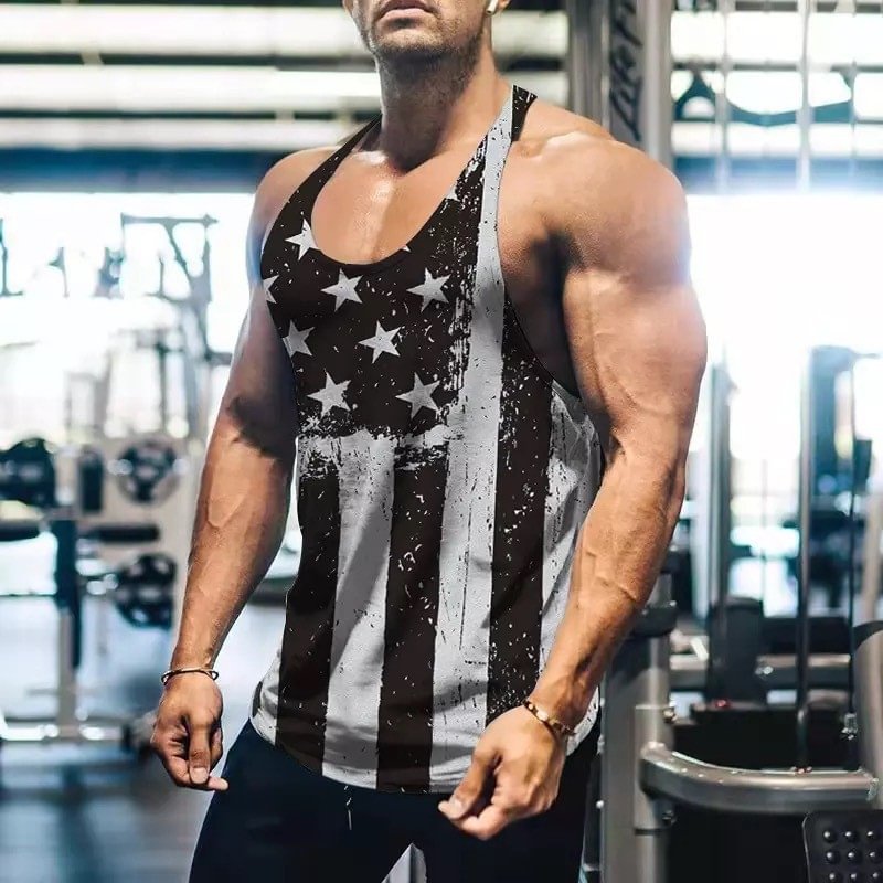 American Flag Pattern Gym Sleeveless Fitness Men's Tank Top-VESSFUL