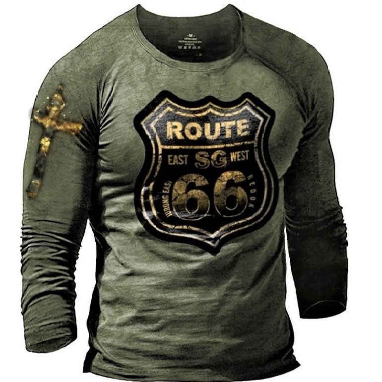 Men's Metallic Route 66 Printed Outdoor Sports Tactical T-shirt / [viawink] /