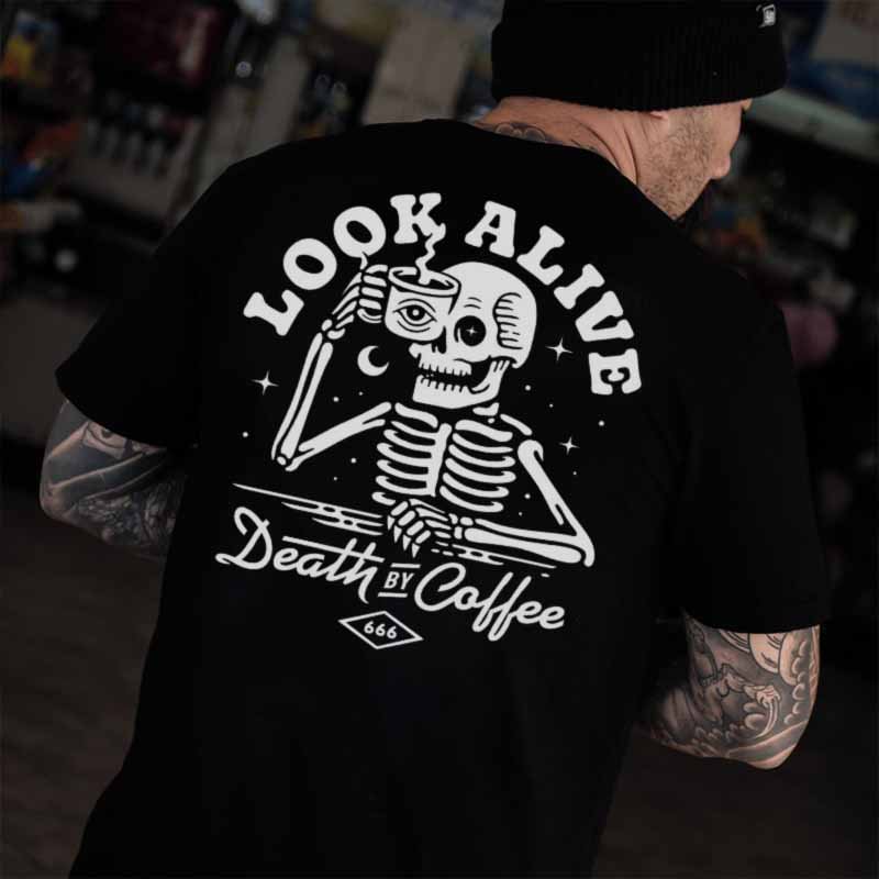 Look Alive Death By Coffee Skull T-shirt - Krazyskull
