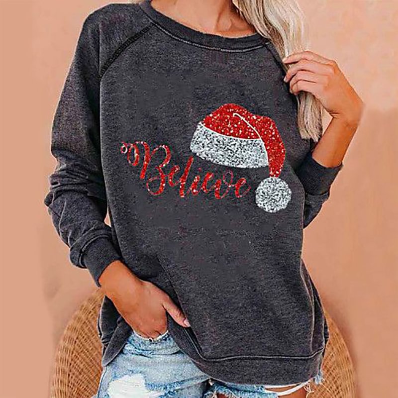 Christmas Santa Hat Print Casual Sweatshirt