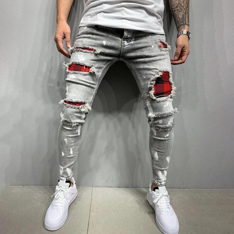 Men's ripped printed jeans / [viawink] /