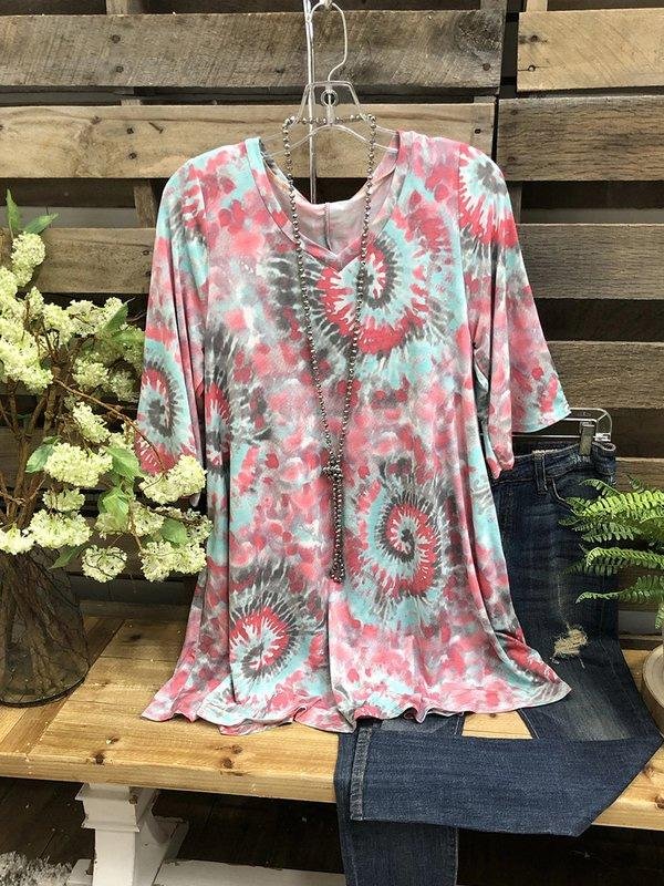 Pink Short Sleeve Ombre/tie-Dye Shirts & Tops-Mayoulove