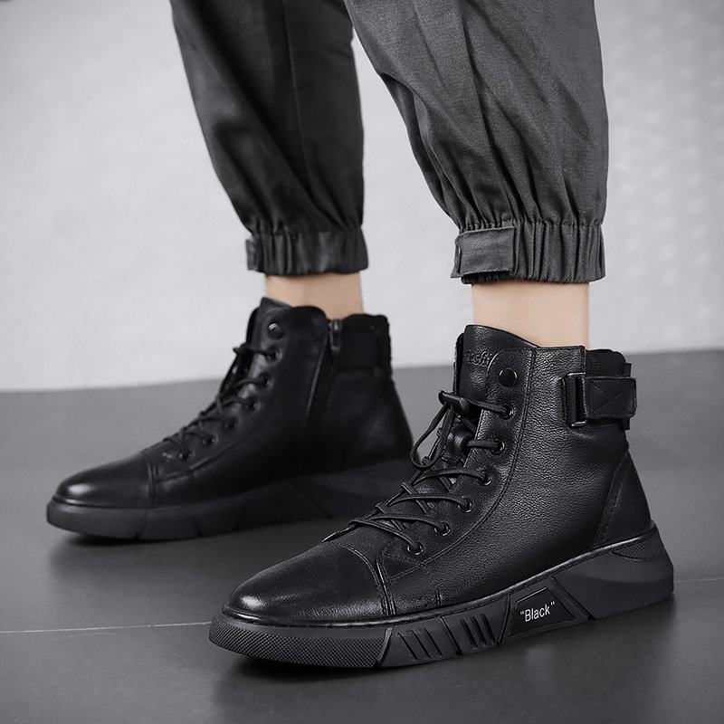 Botas de cuero negro hechas a mano en Italia