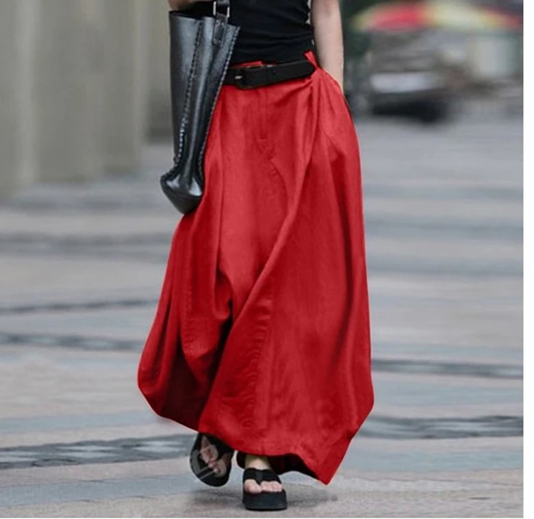 Spring and Autumn Solid Cotton Bust A-word Long Skirt-Corachic