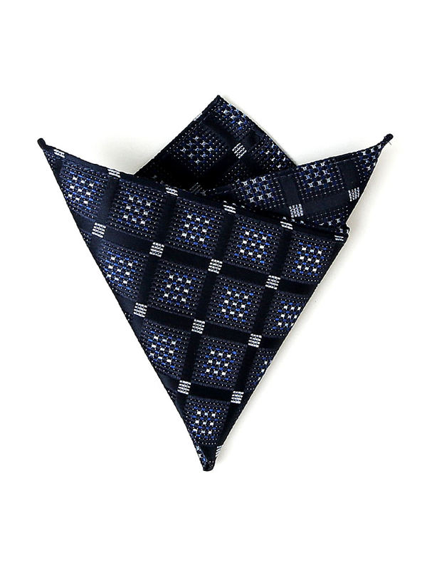 Pochette de costume en soie bleu marine à carreaux pour homme-Soieplus