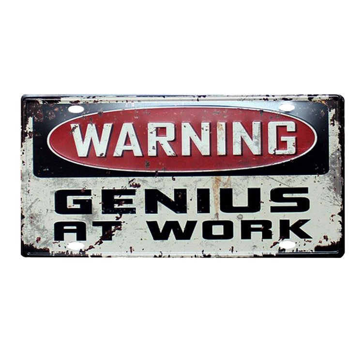 Warning Genius At Work - Car Plate License - 30x15cm