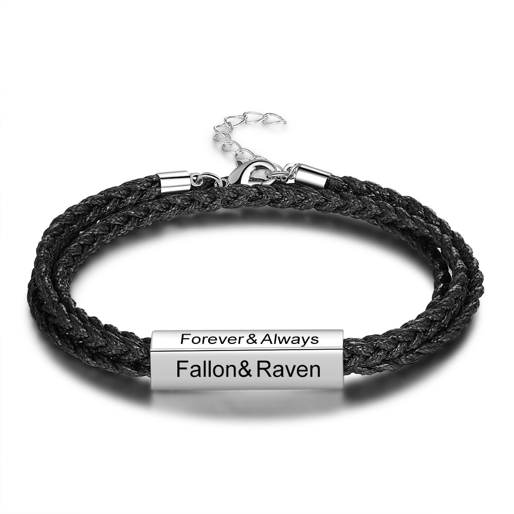 Personalized  Men Leather Bracelet, Engraved with 4 Names