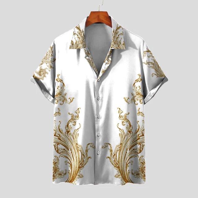 BrosWear White Baroque Print Short Sleeve Shirt