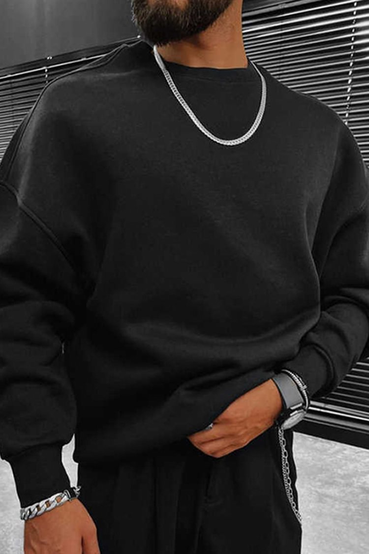 Tiboyz Fashion Men's Solid Color Loose Pullover Sweatershirt