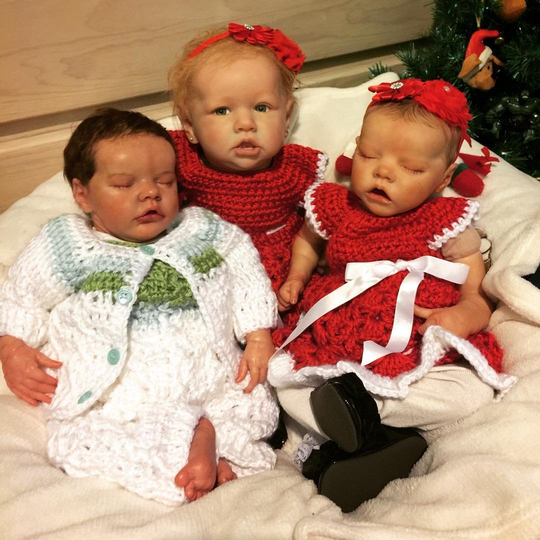 "Merry Christmas!"- 20'' Realistic Reborn Beautiful Silicone Baby Twins Frieda, Laura and Mignon
