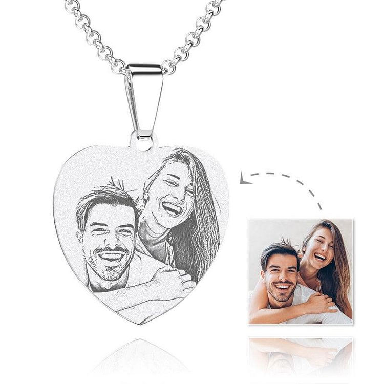 Heart Picture Engraved Tag Necklace Personalized Gift, Custom Necklace with Picture
