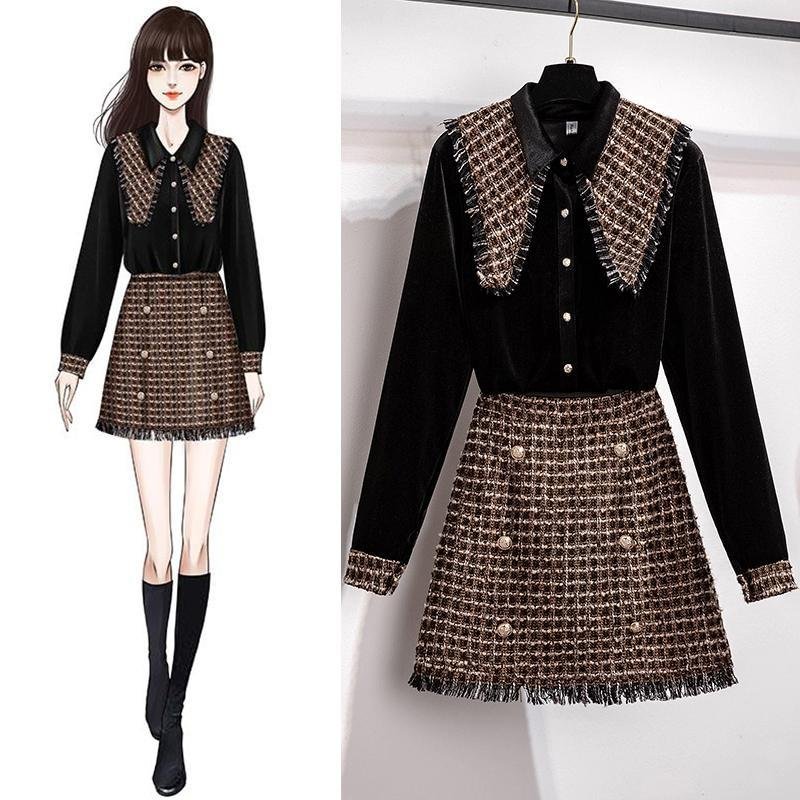 Elegant Velvet Blouse+Chic Skirt P11418