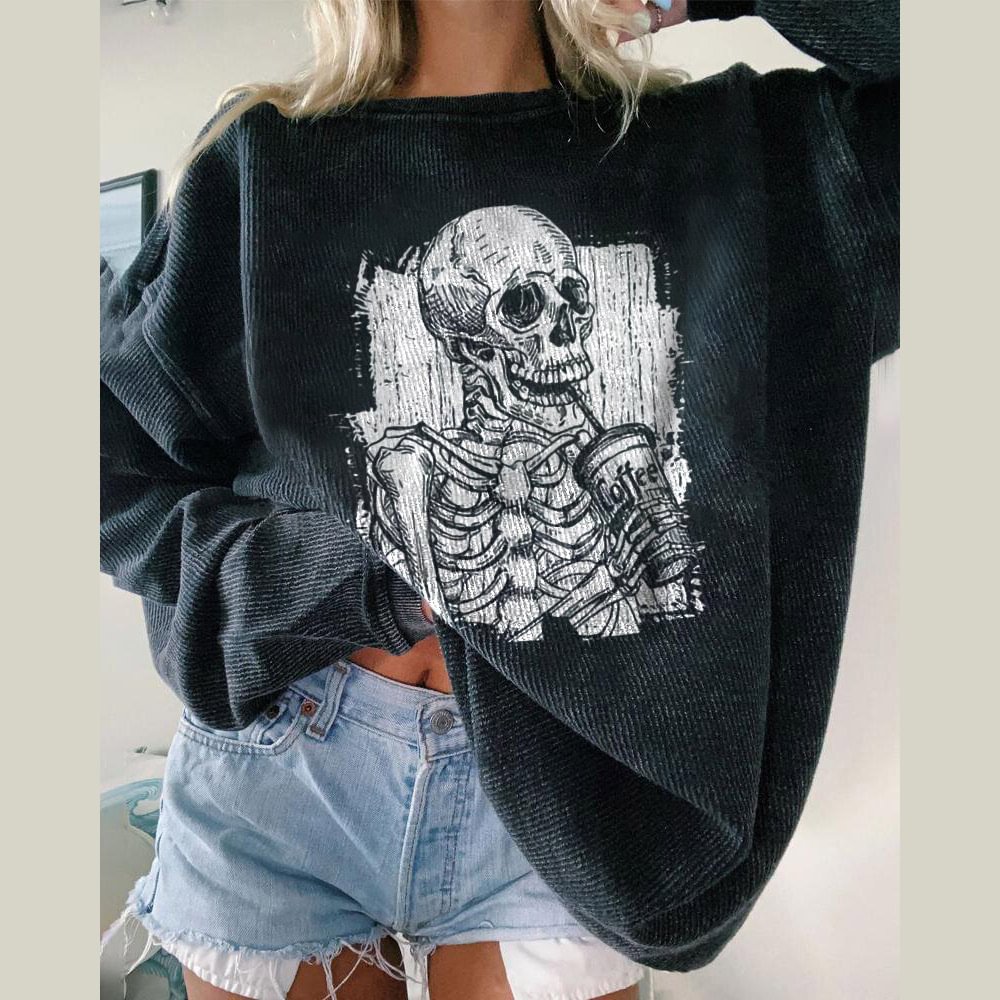   Impressionist coffee skeleton print sweatshirt  - Neojana