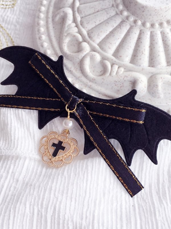 Dark Goth Bowknots & Bat Cross Pendant Headwear