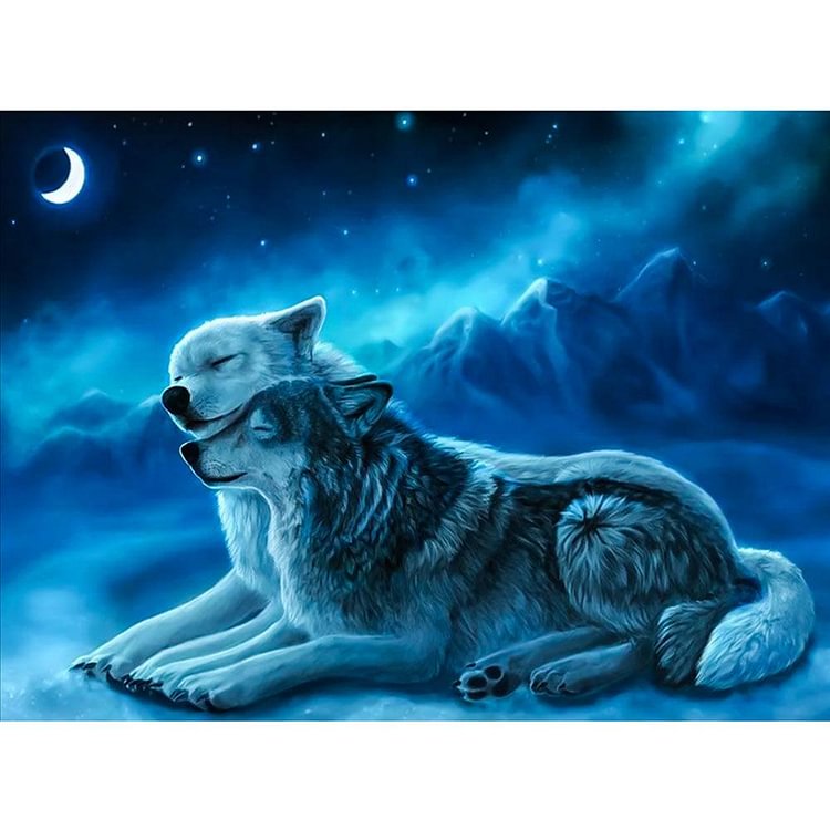2 Wolves Round Full Drill Diamond Painting 25X35CM(Canvas)-gbfke