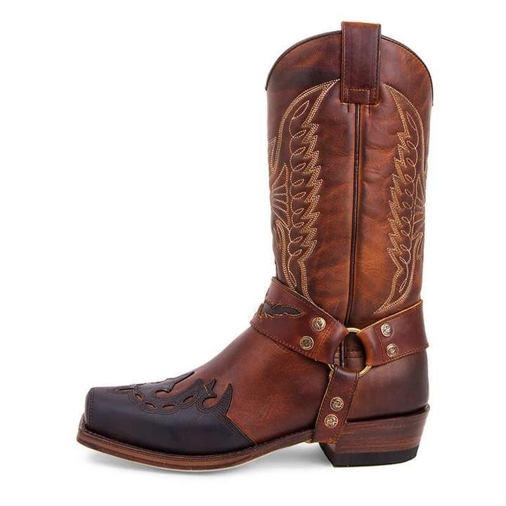 Men's Buckle Caved Cowboy Boots-Corachic