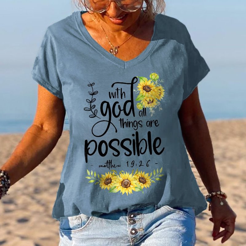 With God All Things Are Possible Printed Floral Hippie T-shirt