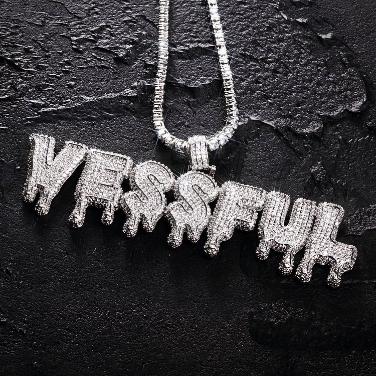 White Gold Custom Name Fashion Letter Dripping Wax Pendant
