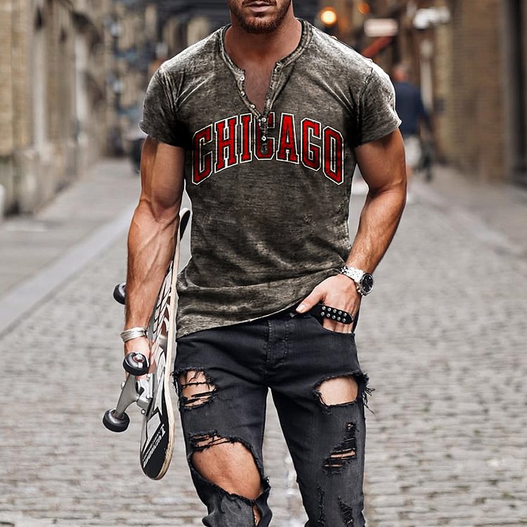 BrosWear Men's Fashion Casual Chicago Henley T-Shirt