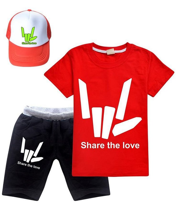 Girls Boys Share The Love Cotton T Shirt And Shorts Outfits With Hat-Mayoulove
