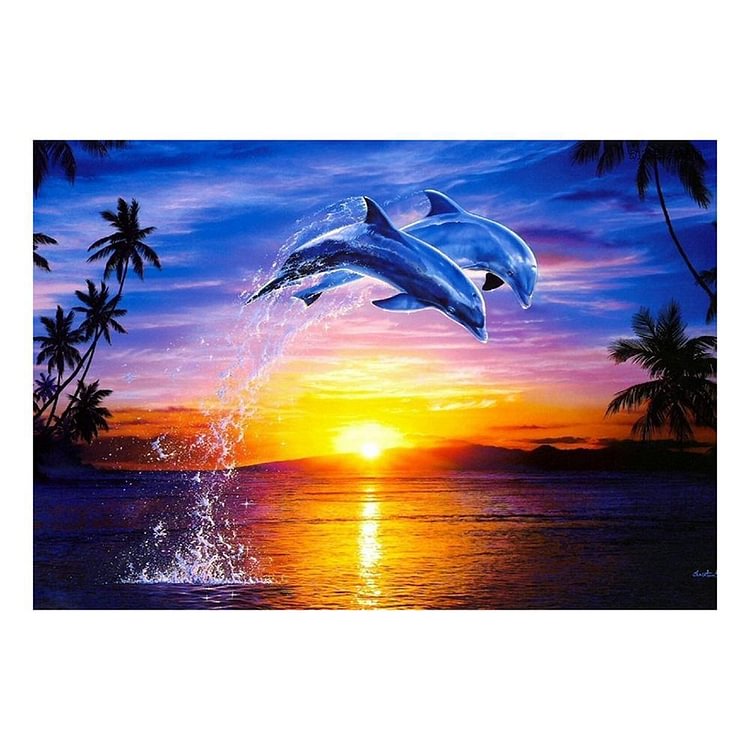 Sunset Dolphin - Full Round Drill Diamond Painting - 40x30cm(Canvas)