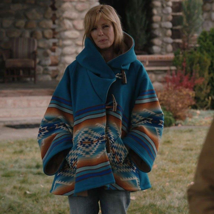 Yellowstone Beth Dutton Blue Hooded Wool Coat - vzzhome