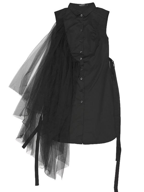 Original Asymmetric Split-joint Lapel Sleeveless Dress