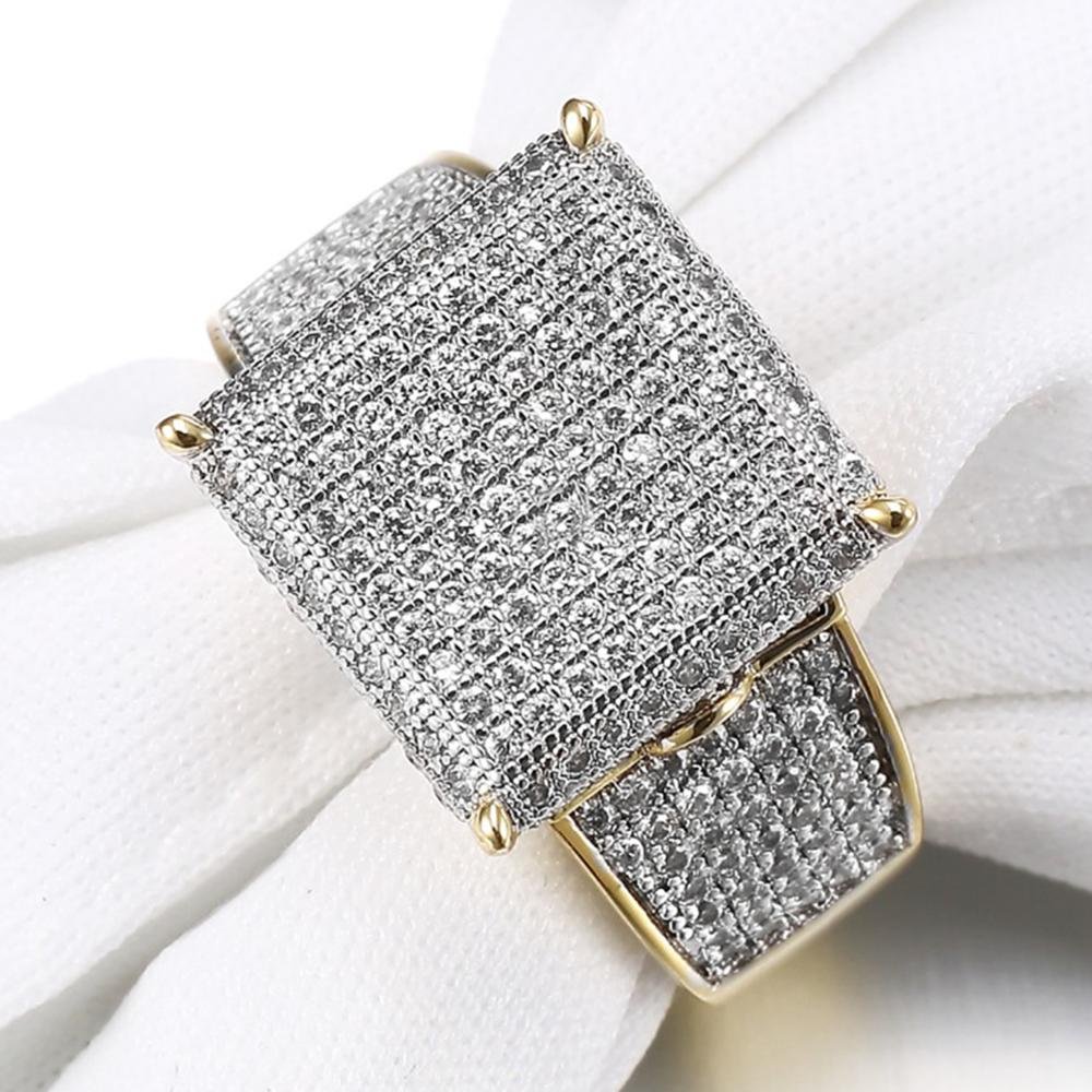 Iced Out Square Crystal Rings For Men Hip Hop Ring Gift-VESSFUL
