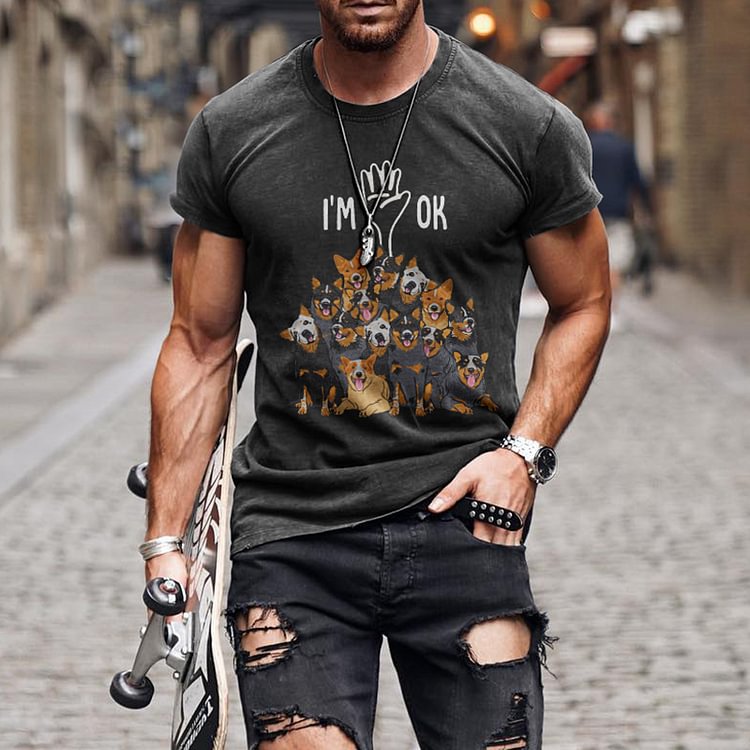 BrosWear Men's Dog Group Print Short Sleeve T-Shirt