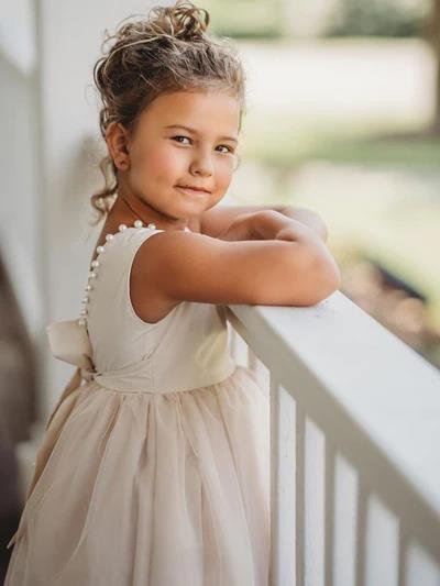 Luluslly Tulle Scoop Flower Girl Dress With Pearls Bowknot
