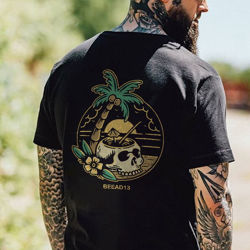Skull Beach Sunset Printed Men's T-shirt - Krazyskull