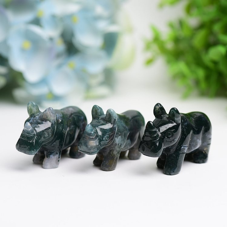 2.2" Moss Agate Rhinoceros Animal Crystal Carving Bulk Crystal Wholesale Suppliers