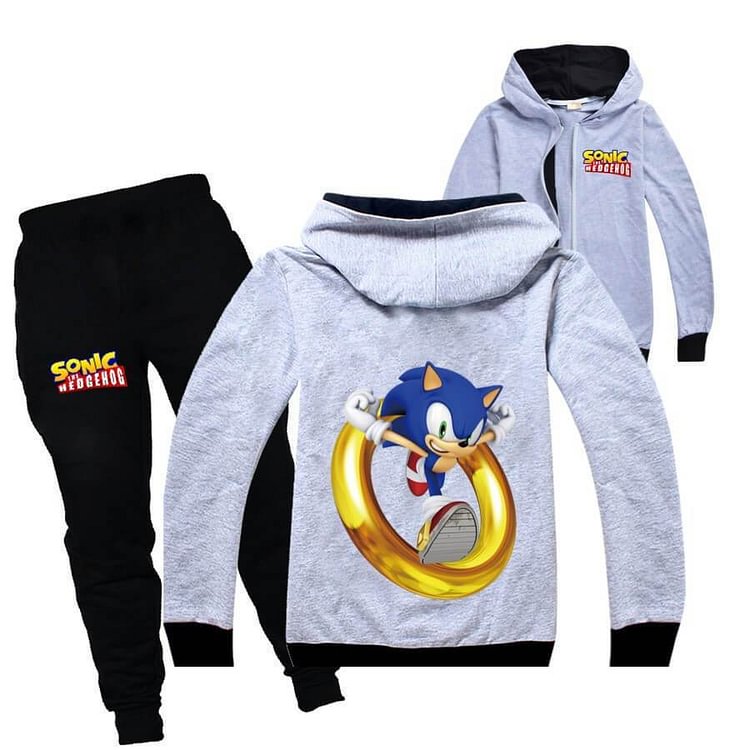 Mayoulove Sonic The Hedgehog Jump Print Girls Boys Cotton Hoodie Pants Tracksuit-Mayoulove