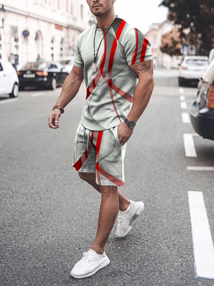 Men's Casual Line Printing Sports Suit