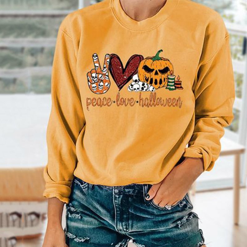 Peace Love And Halloween Heart-shaped Design Sweatshirt