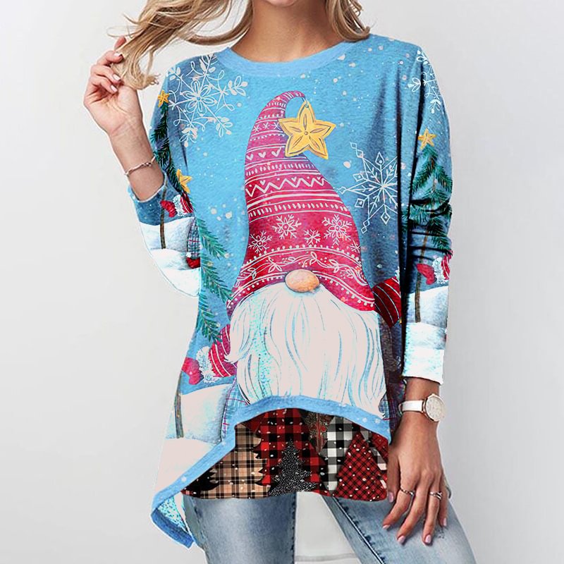 Christmas Day Classic Gnomes Print Casual Blouse