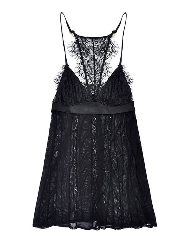 Chiffon Lace Suspender Skirt Nightdress-Icossi