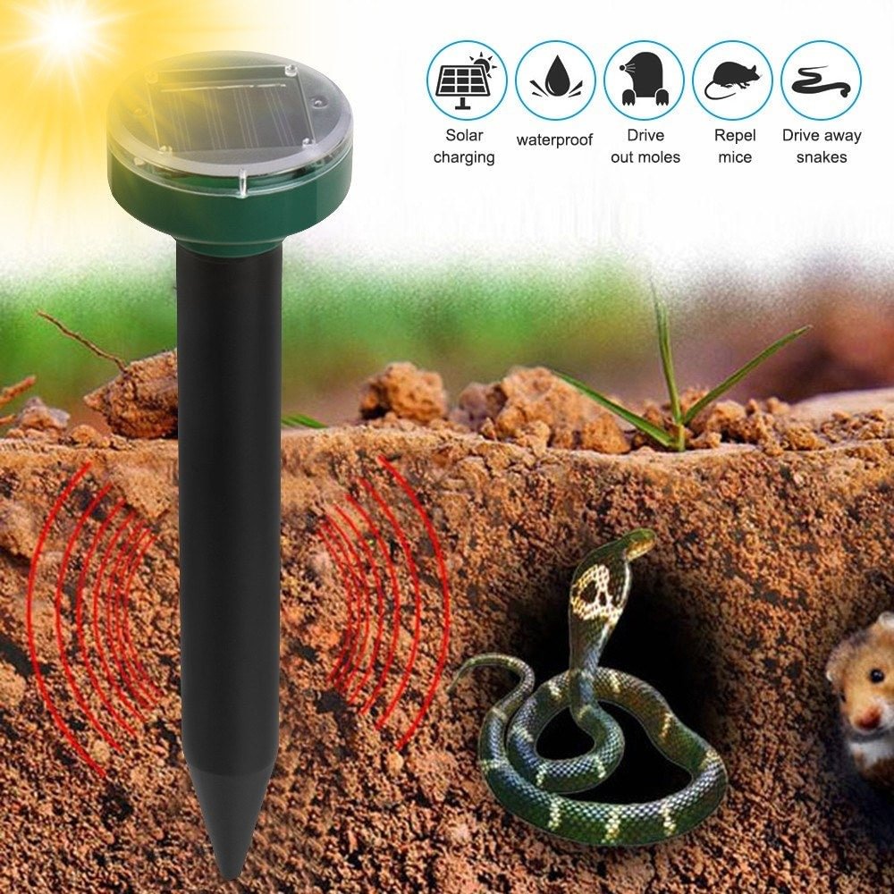 Solar Mole Repellent, Groundhog Repeller Ultrasonic & Solar Powered Animal Repellent for Lawn Garden & Yard Home
