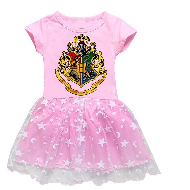 Harry Potter Hogwarts Symbol Print Girls Cotton Top Star Tulle Dress-Mayoulove