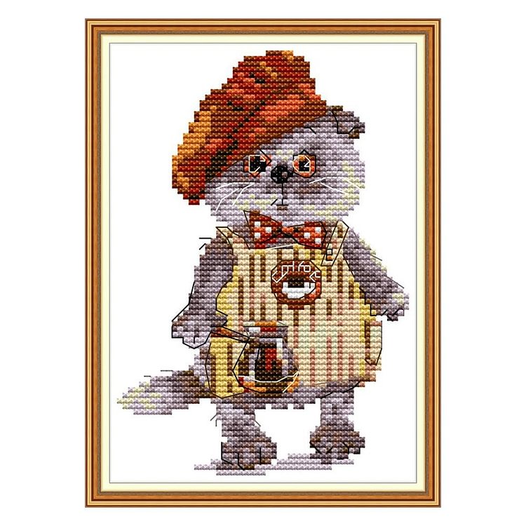 Cat And Coffee - 14CT Stamped Cross Stitch - 15*19cm
