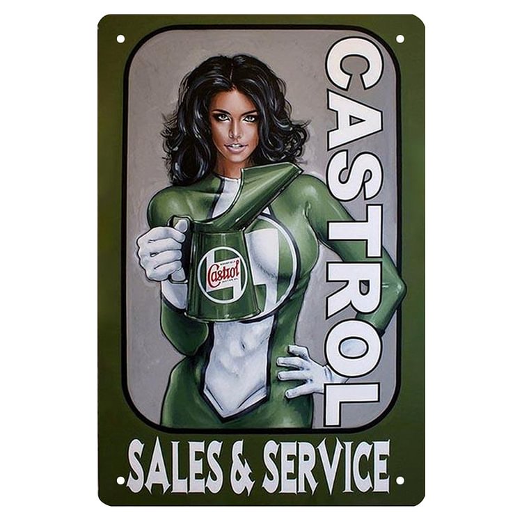 Castrol Sales & Service Pin Up Girl Sexy Girl - Vintage Tin Signs/Wooden Signs - 20x30cm & 30x40cm