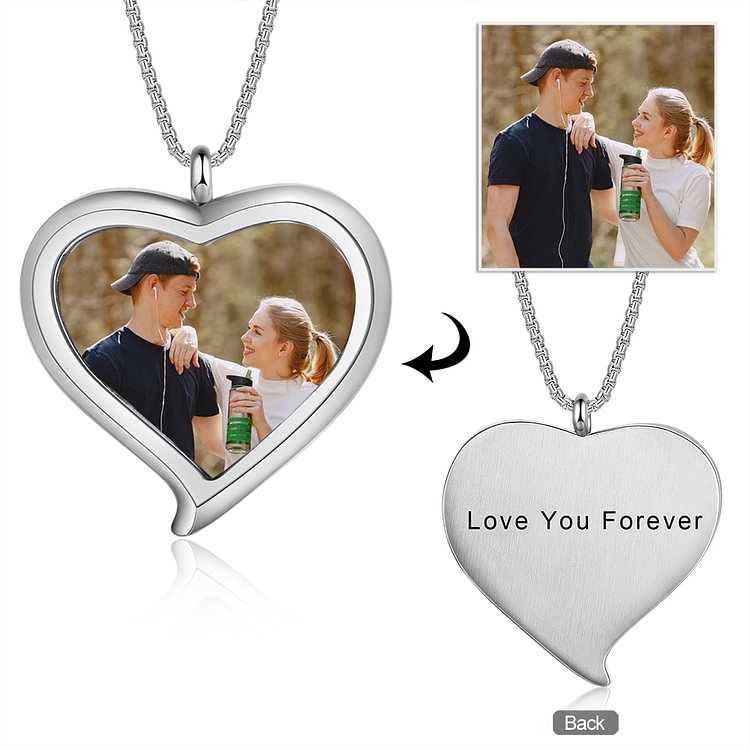 Heart Picture Engraved Tag Necklace With Engraving - Color Picture, Personalized Necklace with Picture and Text