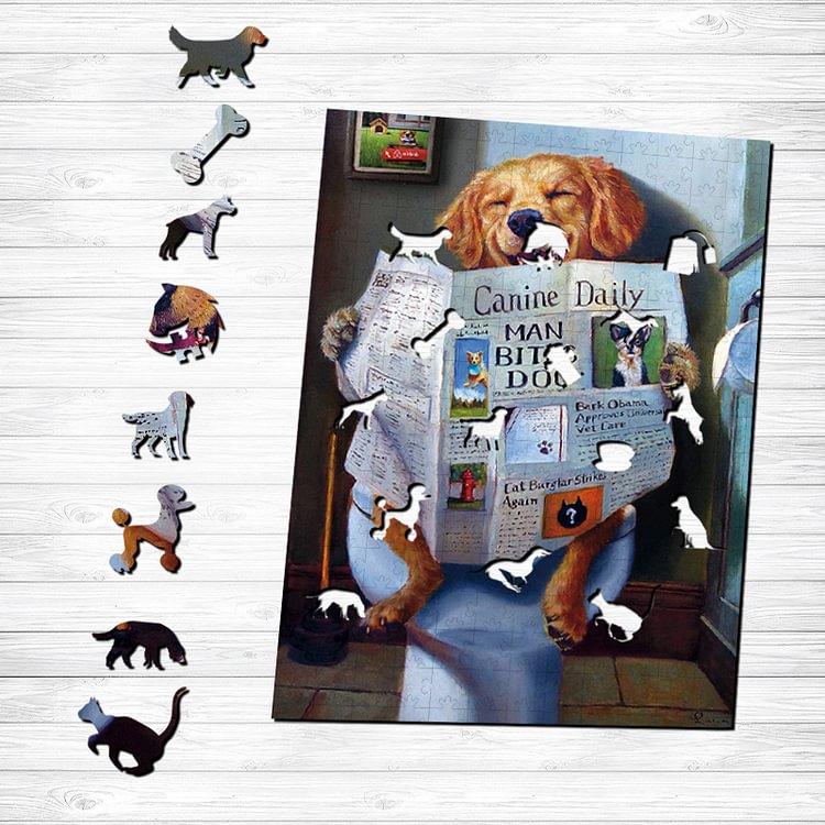 Dogs reading newspapers Wooden Jigsaw Puzzle