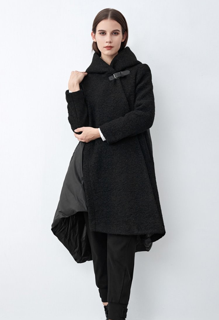 SDEER Hooded Down Stitching Smudged Letters Woolen Coat