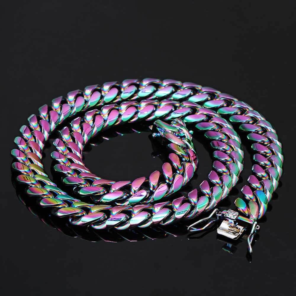 8-14MM Rainbow Miami Cuban Link Chain Necklace-VESSFUL