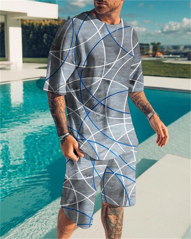 Men's 3D Geometric Pattern Casual Beach Suit