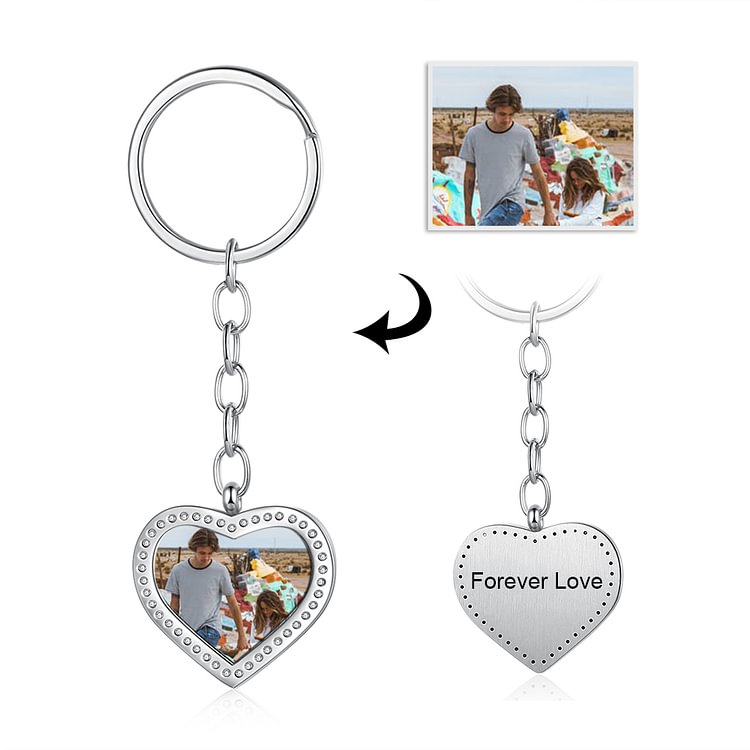 Engraved Heart Tag Photo Key Chain