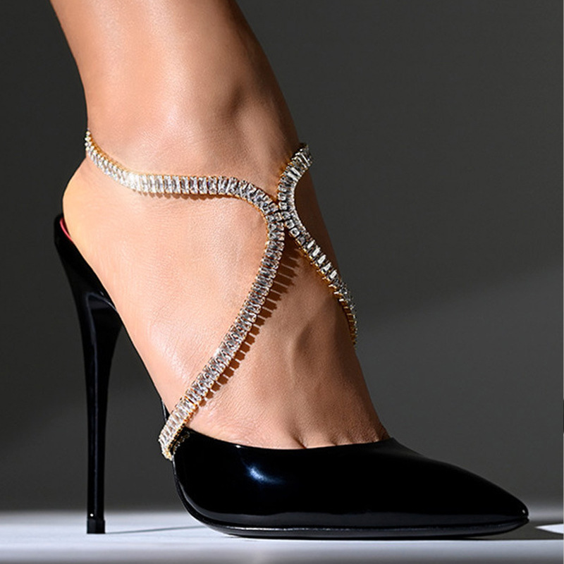 Iced Out Baguette Rhinestone Anklets for Women-VESSFUL